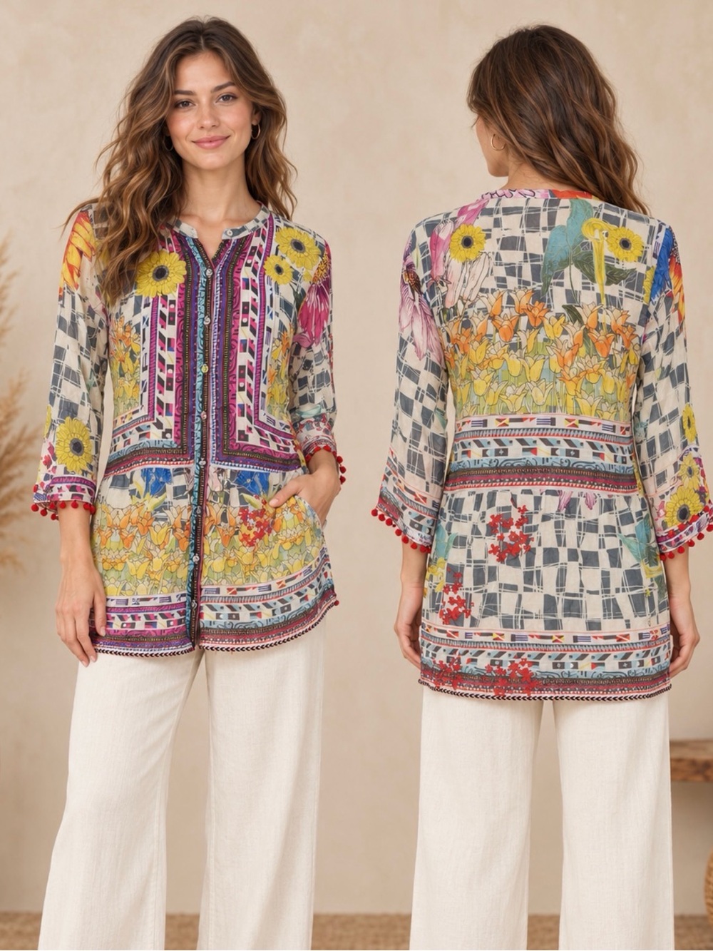 Johnny Was Multi Floral Patchwork Tunic (202056) 🌼 🦋